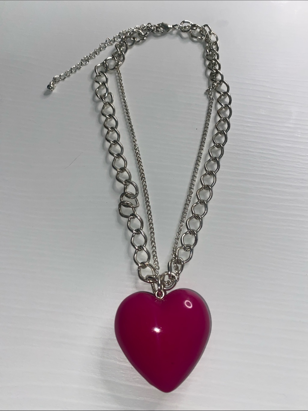 Silver Chain Necklace With Pink Heart Pendant